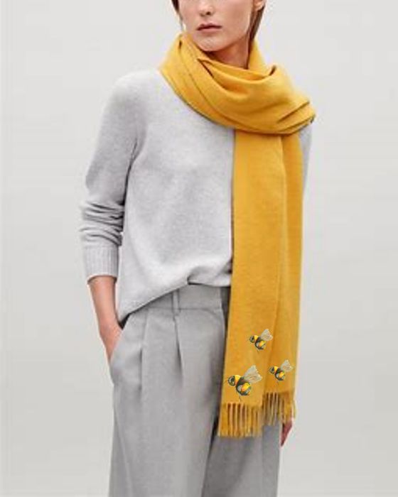 Bees Handprinted on Luxurious Cashmere Blend Scarves